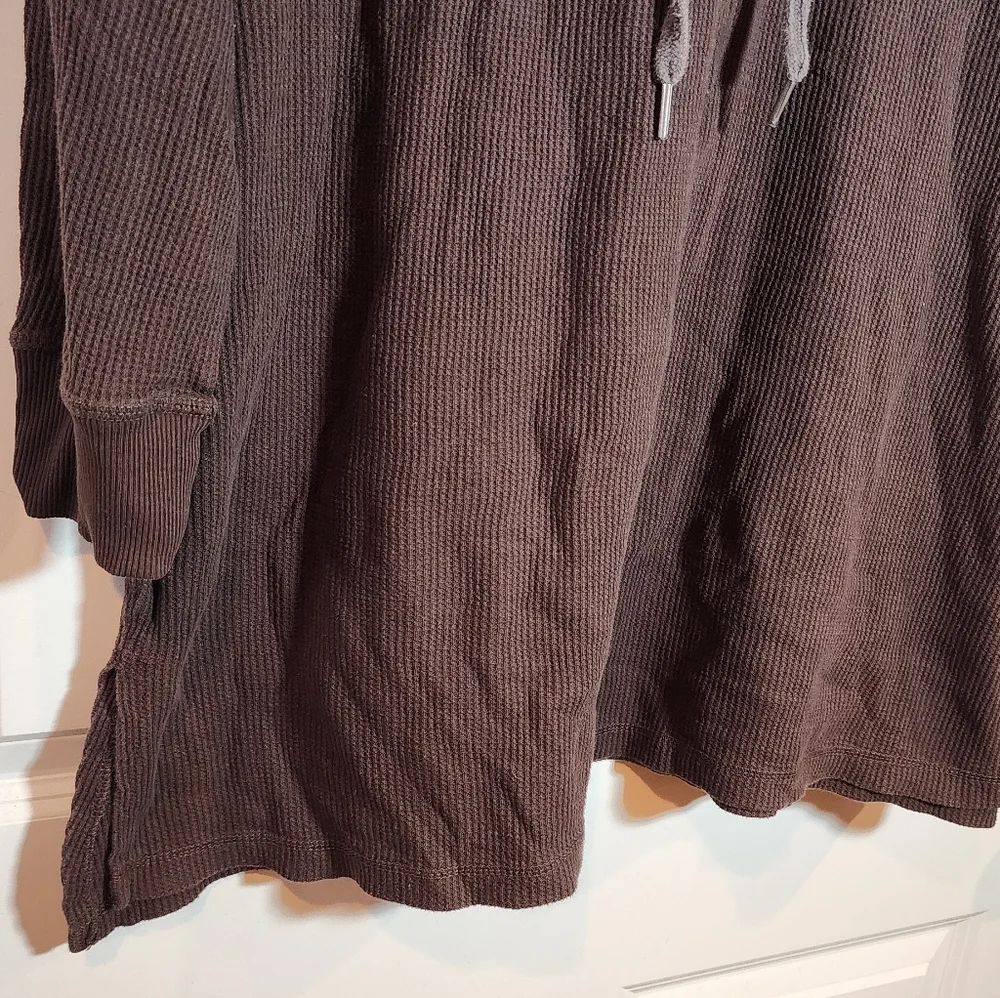 Woman Within Brown Waffle Knit Hooded Sweater with Lace-Up Detail 1X (22/24) - Picture 3 of 4